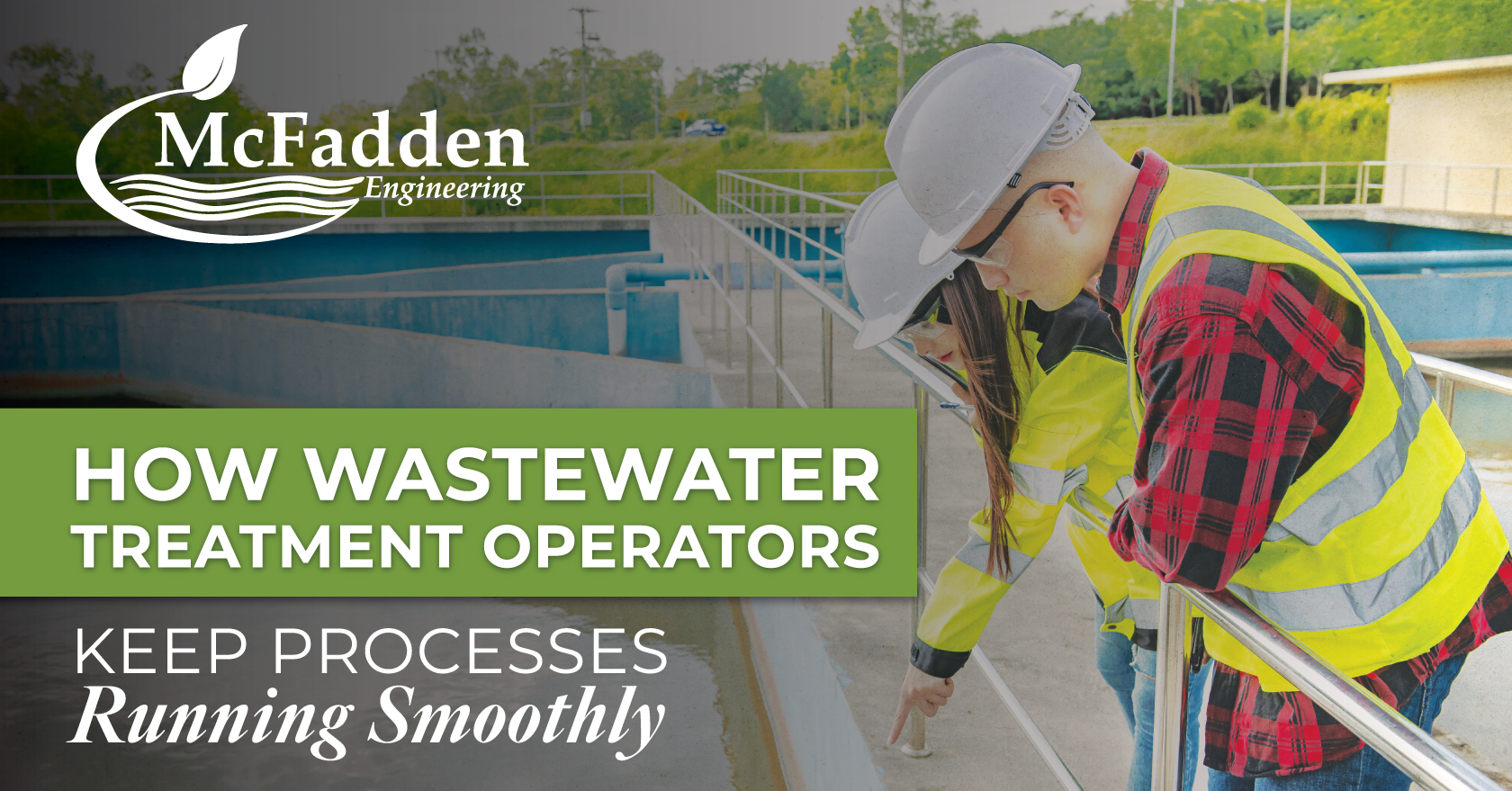 Two wastewater treatment operators looking down